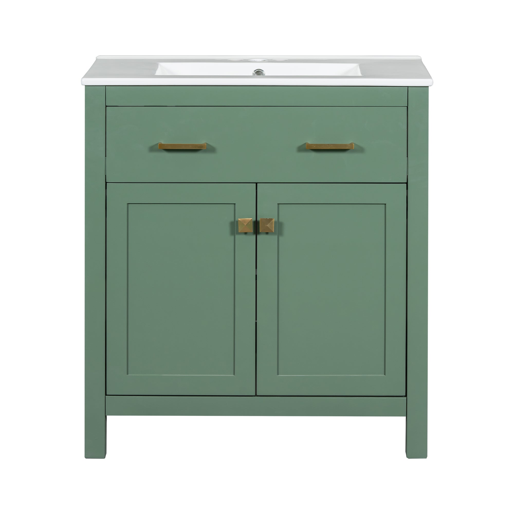 VanityFus 30-in Bathroom Green Vanity Single Sink Combo with Ceramic White Top 2 Soft-Close Doors 1 drawer
